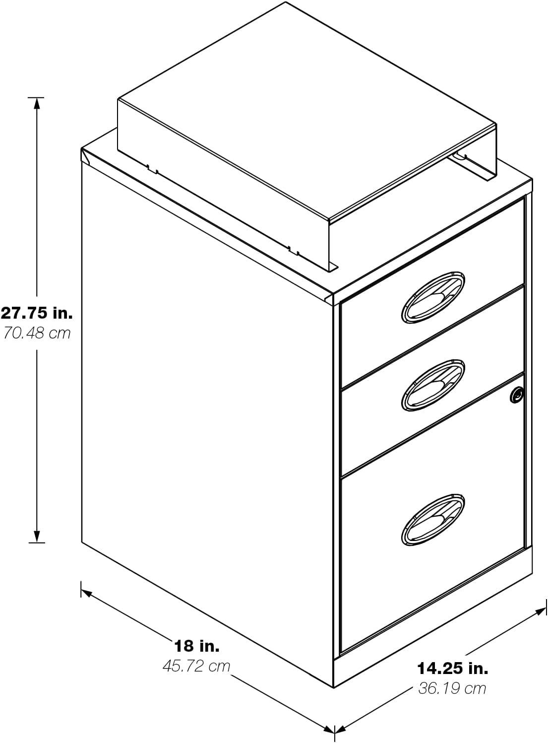 OSP Home Furnishings 3-Drawer Locking Metal File Cabinet, Purple