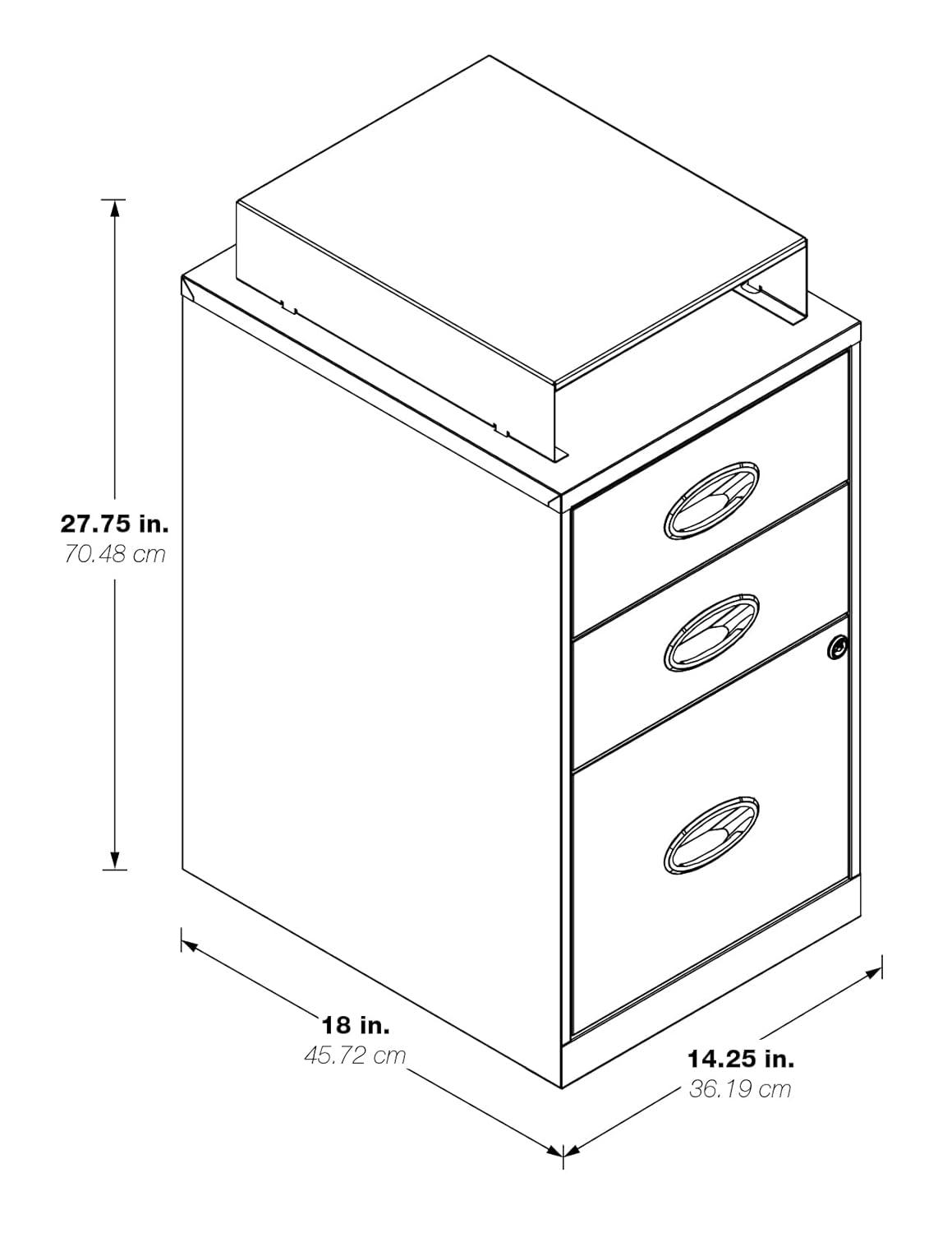 OSP Home Furnishings 3-Drawer Lockable Metal File Cabinet, Pink