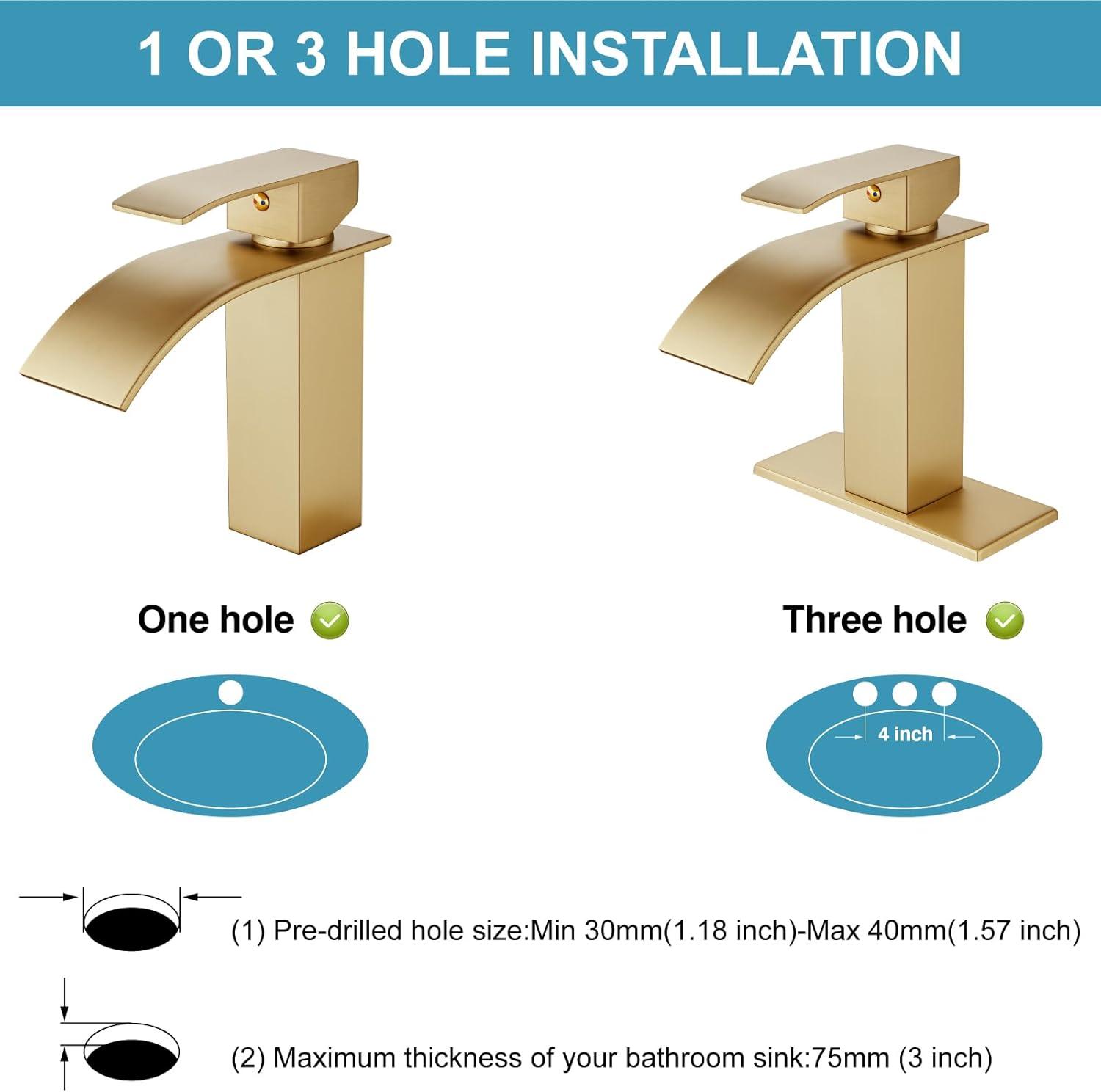 Midanya Waterfall Spout Bathroom Faucet Single Handle 1 Hole Bathroom Sink Faucet,Modern RV Lavatory Vanity Basin Tap with Water Hose,Short Body,Polish Chrome