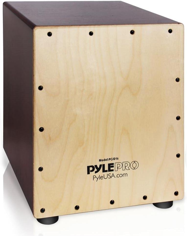 Pyle Wooden Stringed Acoustic Cajon Drum Box Percussion Hand Instrument, Brown