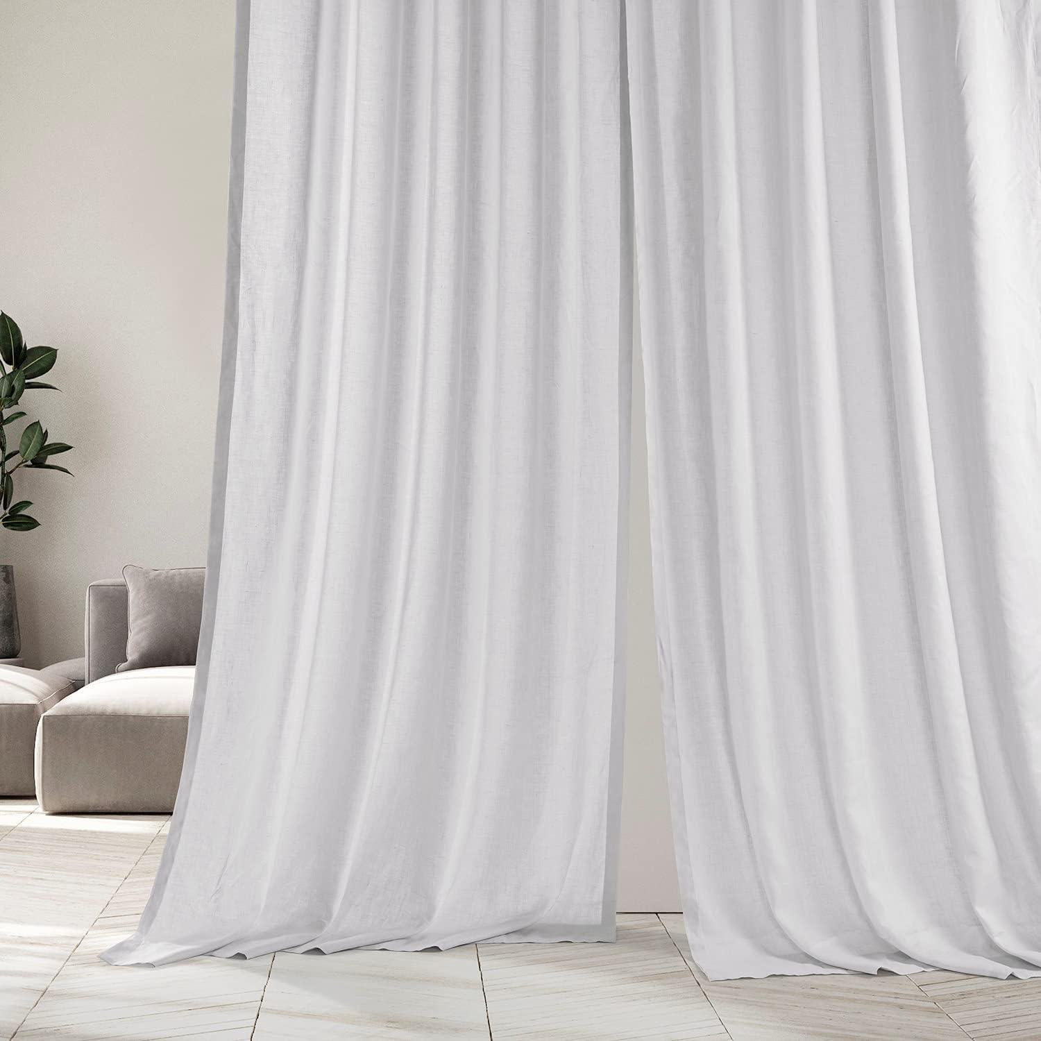 Purity White 96-Inch Linen Sheer Rod Pocket Curtains