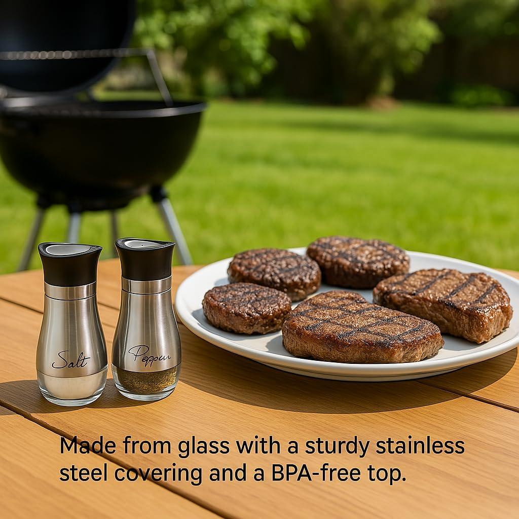 Juvale Stainless Steel Salt and Pepper Shakers Set with Glass Bottom, Perforated "S" and "P" Caps - Modern Kitchen Decor (4oz)