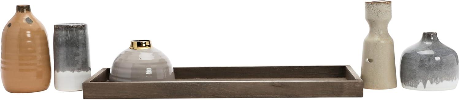 Creative Co-Op Stoneware Vase Ensemble on a Mango Wood Tray, Set of 5