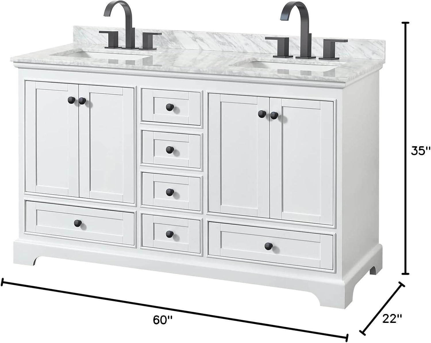 White Double Bathroom Vanity with Marble Countertop and Matte Black Trim