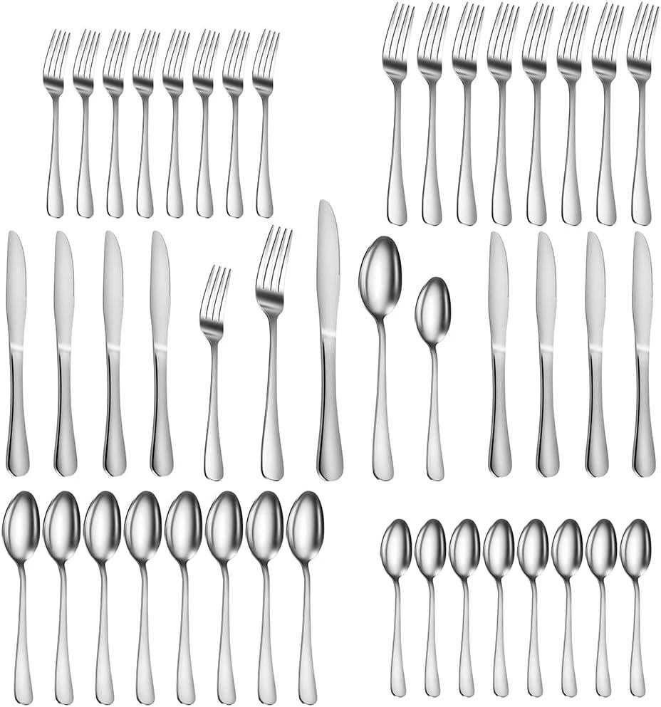 40-Piece Polished Stainless Steel Flatware Set for 8