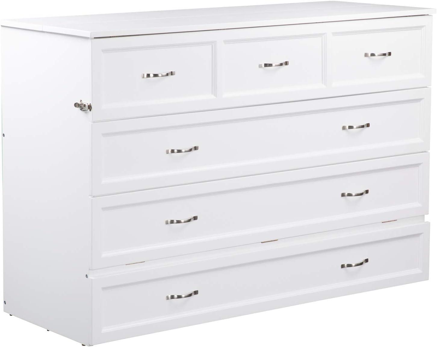 Queen Deerfield Murphy Bed Chest with Charging Station White - AFI: Space-Saving, Fold-Out Mattress, Elegant Design