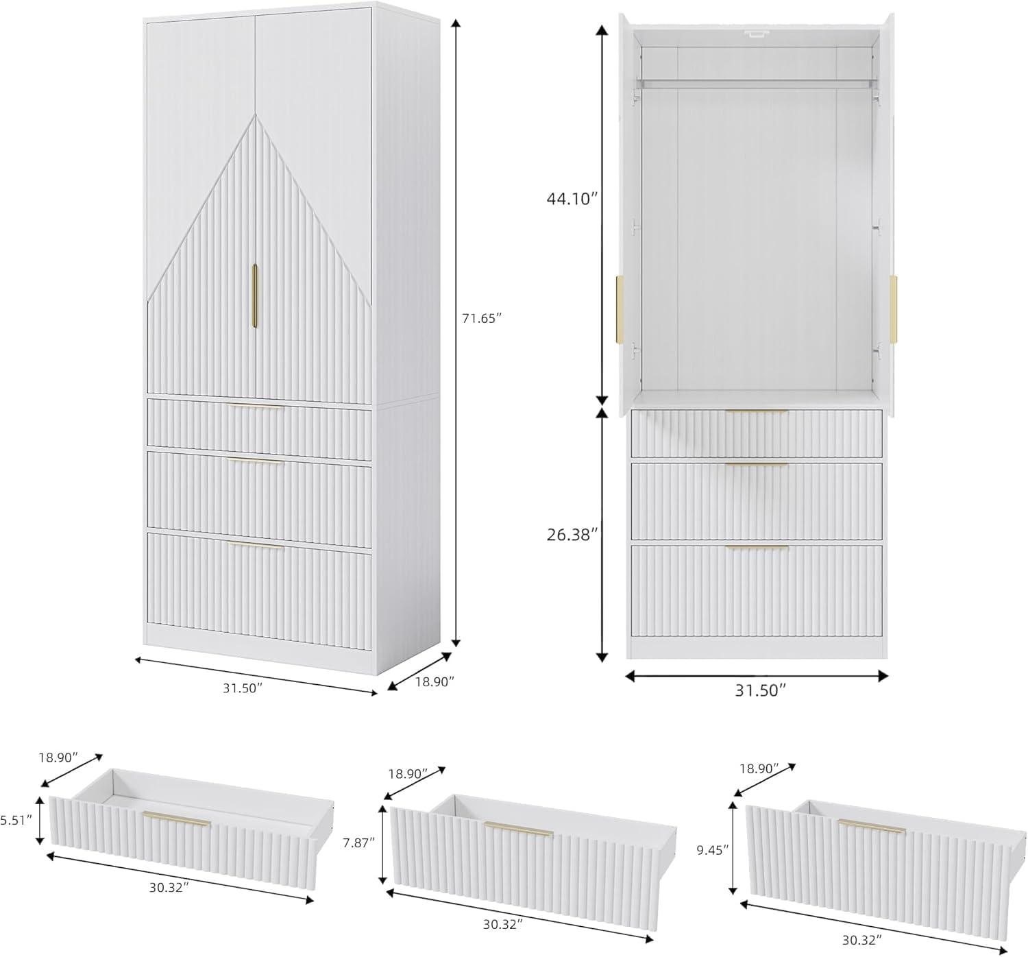Ebern Designs 2 DoorsArmoire WardrobeWith Three Large Drawers And Hidden Storage | Wayfair