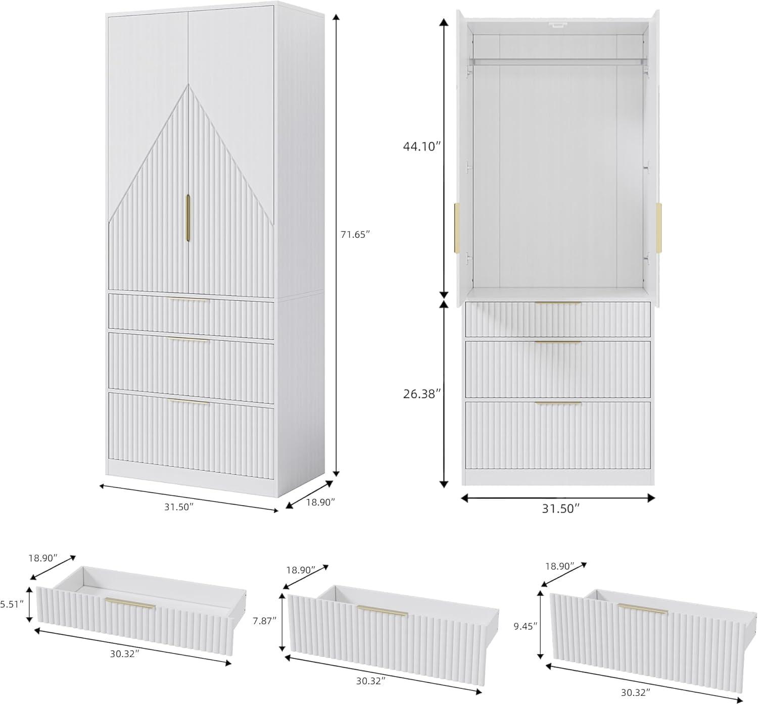 Ebern Designs 2 DoorsArmoire WardrobeWith Three Large Drawers And Hidden Storage | Wayfair