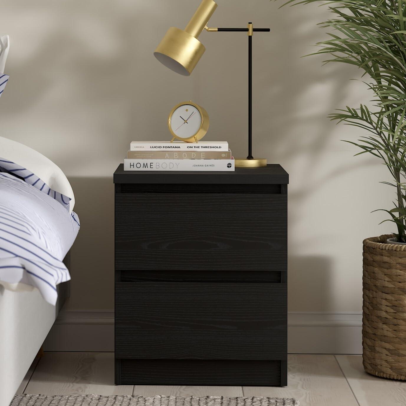 Scottsdale Black Woodgrain 2-Drawer Nightstand