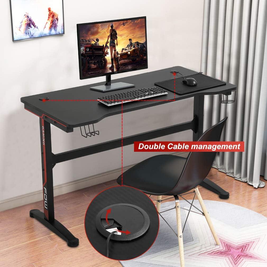 BestOffice Gaming Desk Modern Adult Ergonomic Desk with Cup Holder and Headphone Hook, Red
