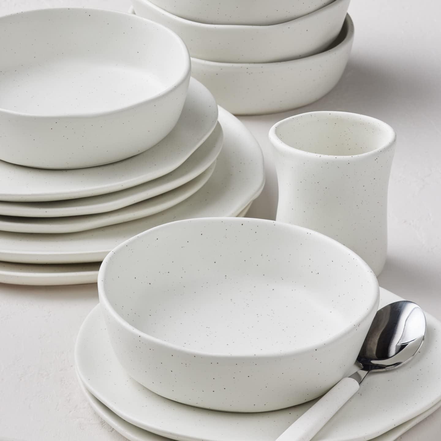 Stone by Mercer Project Hekonda Stoneware 16-Piece Dinnerware Set, White Speckled