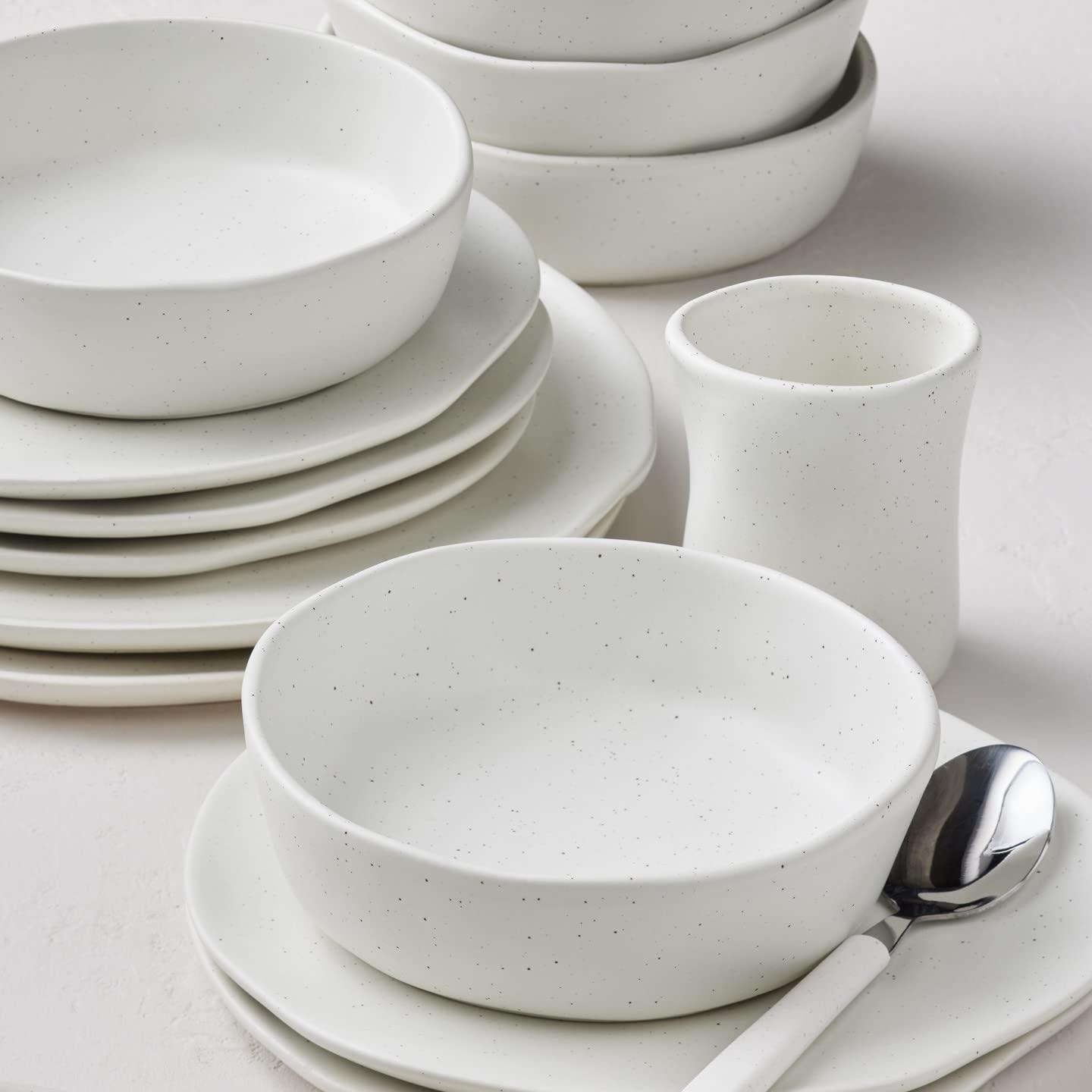 Stone by Mercer Project Hekonda Stoneware 16-Piece Dinnerware Set, White Speckled