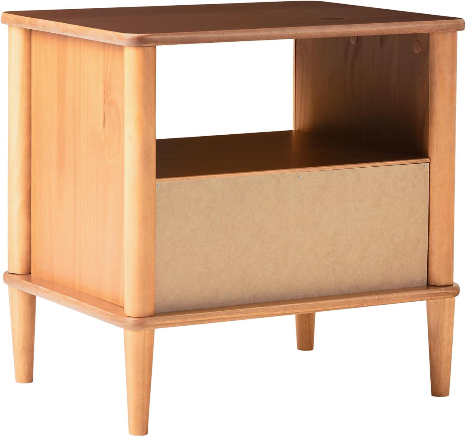 Caramel Pine Wood 1-Drawer Nightstand with Open Cubby