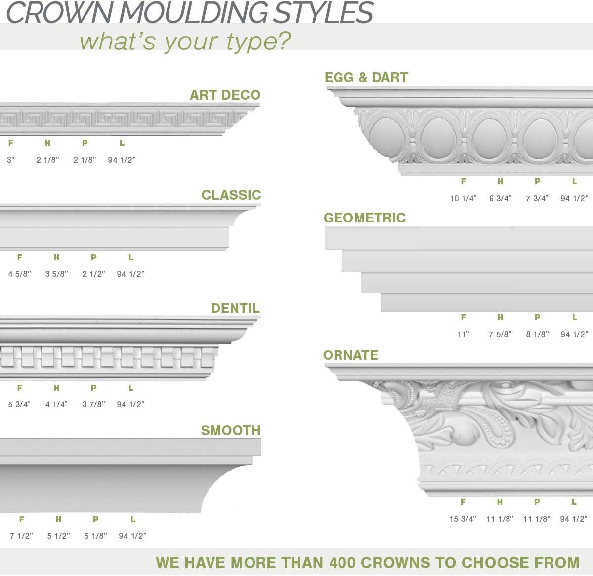 Reece White Polyurethane Traditional Crown Moulding, 94.5" Length