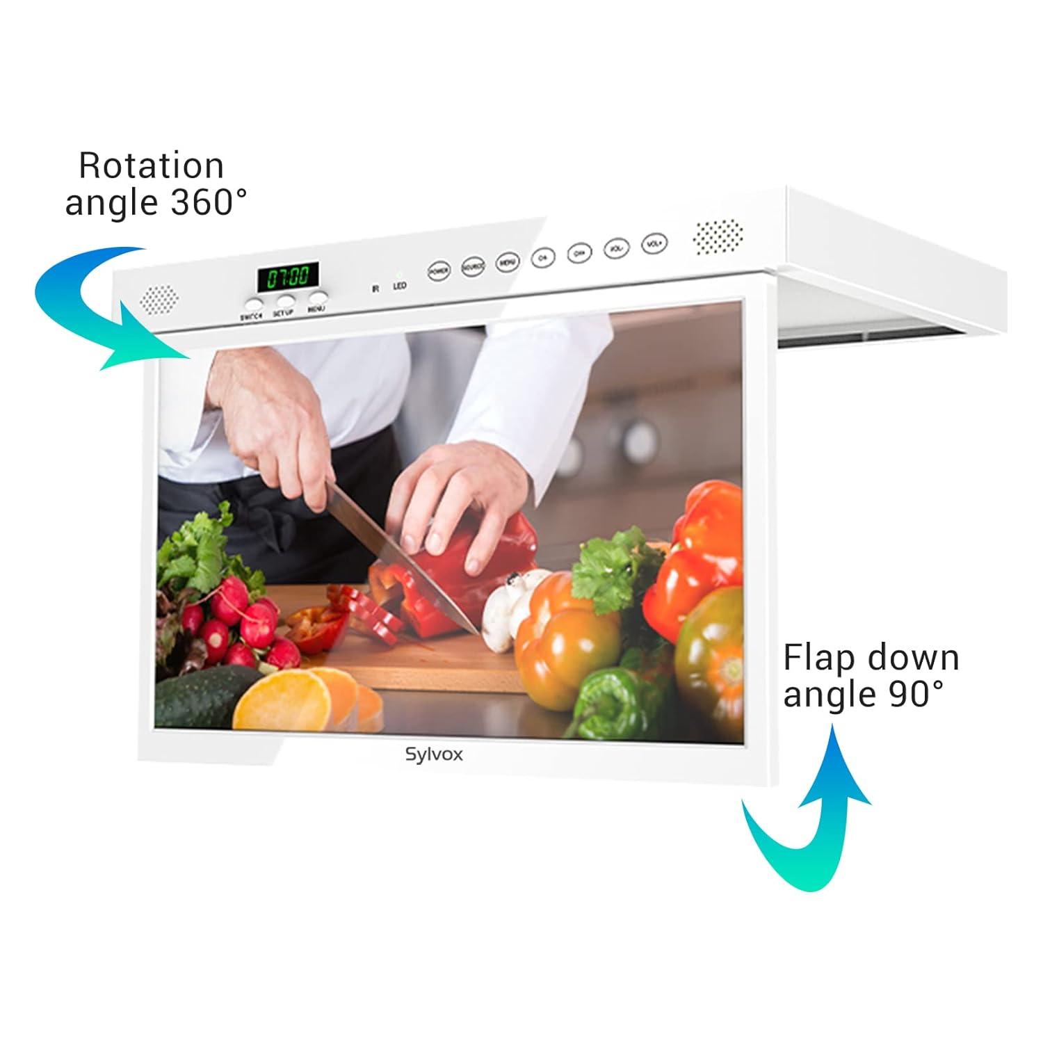 SYLVOX 15.6 inch Smart Kitchen TV, 1080P FHD Under Cabinet TV, Smart Android TV Built-in Google Play, Support Google Assistant WiFi Bluetooth