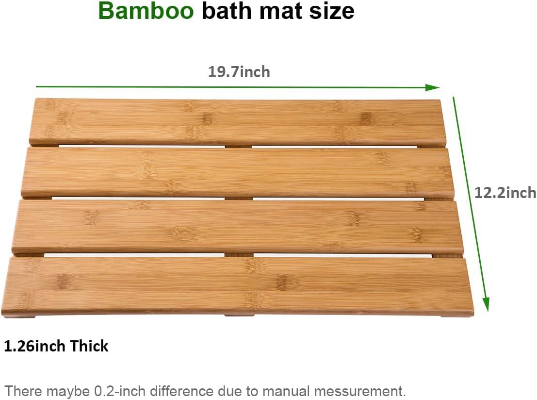 Bamboo Shower Bath Mat for Bathroom, Non-Slip Bamboo Wood Bathroom Mats for Inside or Outside (19.7 x 12.2 inches)