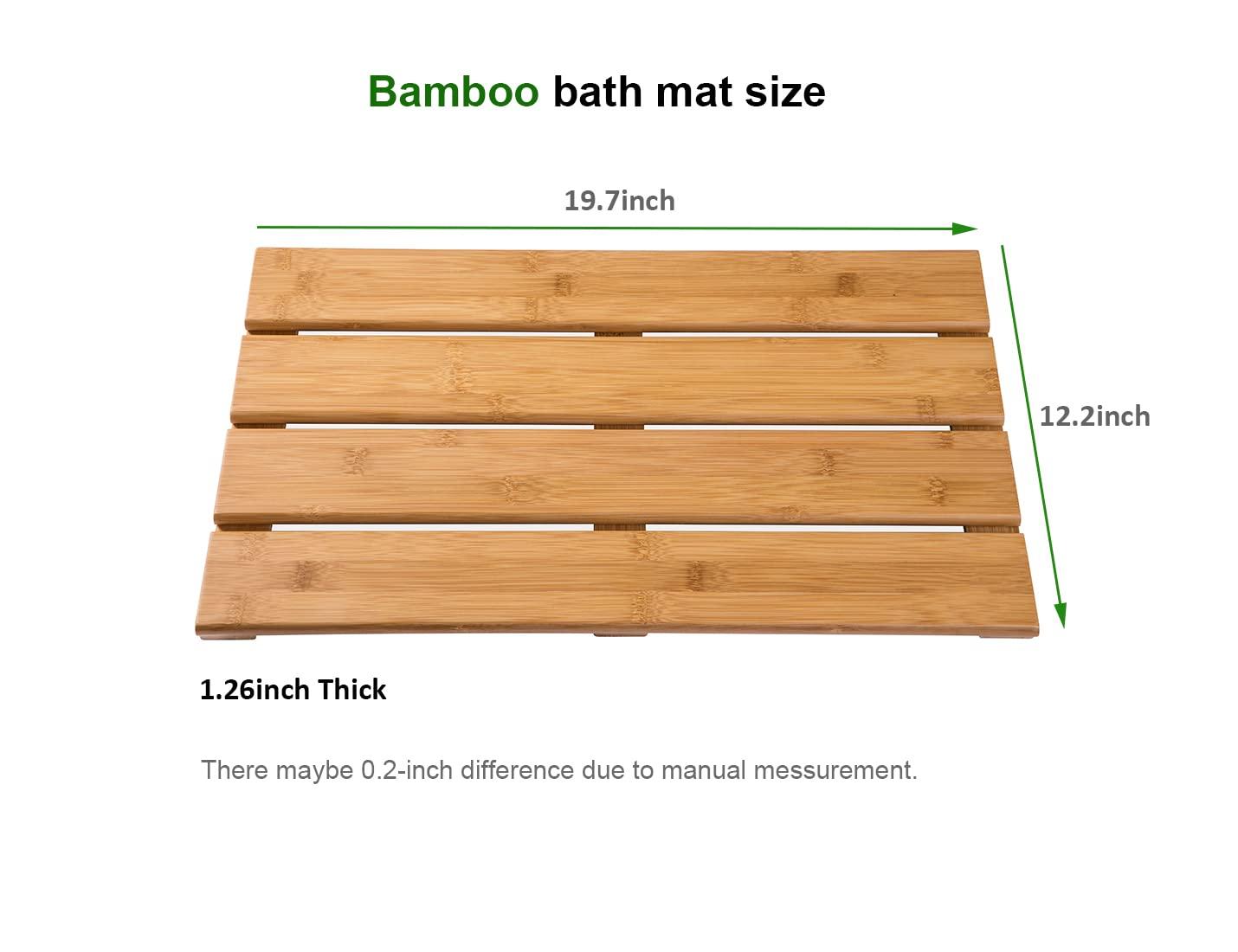 Bamboo Shower Bath Mat for Bathroom, Non-Slip Bamboo Wood Bathroom Mats for Inside or Outside (19.7 x 12.2 inches)