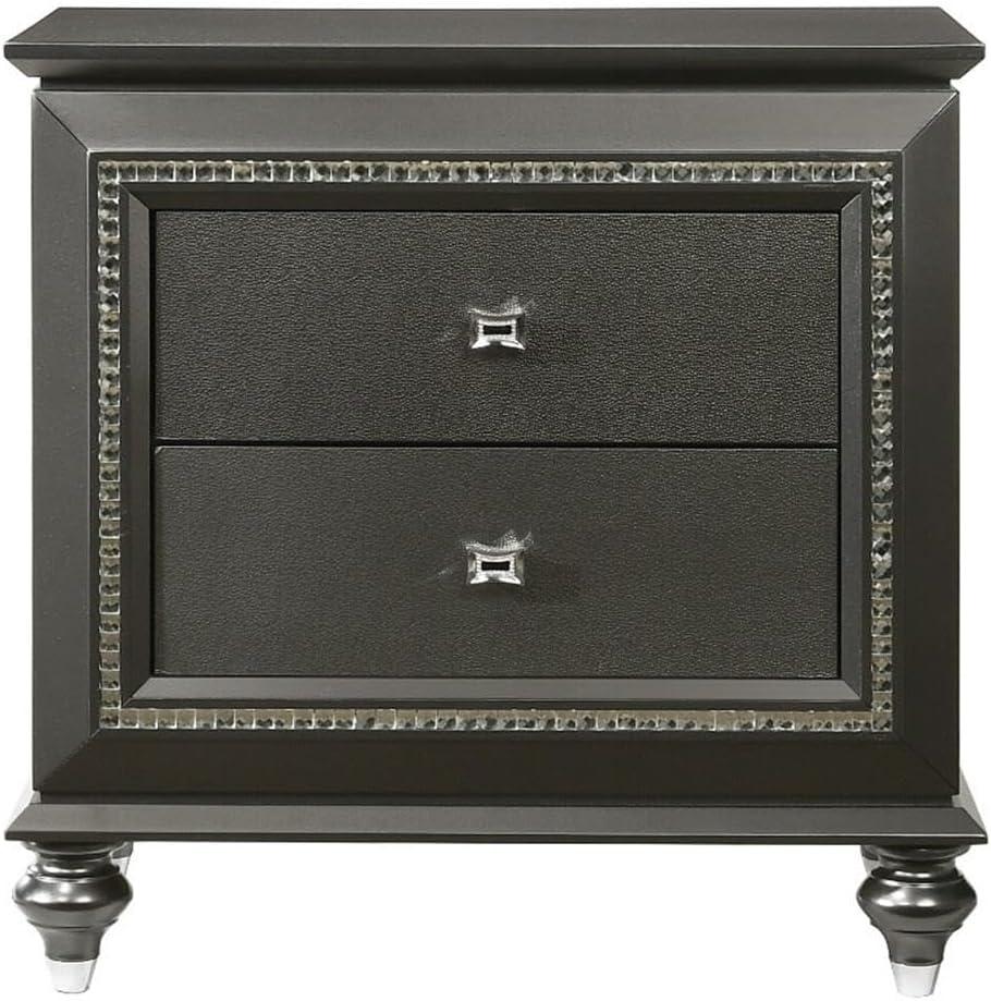 Contemporary Style 2 Drawer Wooden Nightstand with Turned Legs, Gray- Saltoro Sherpi