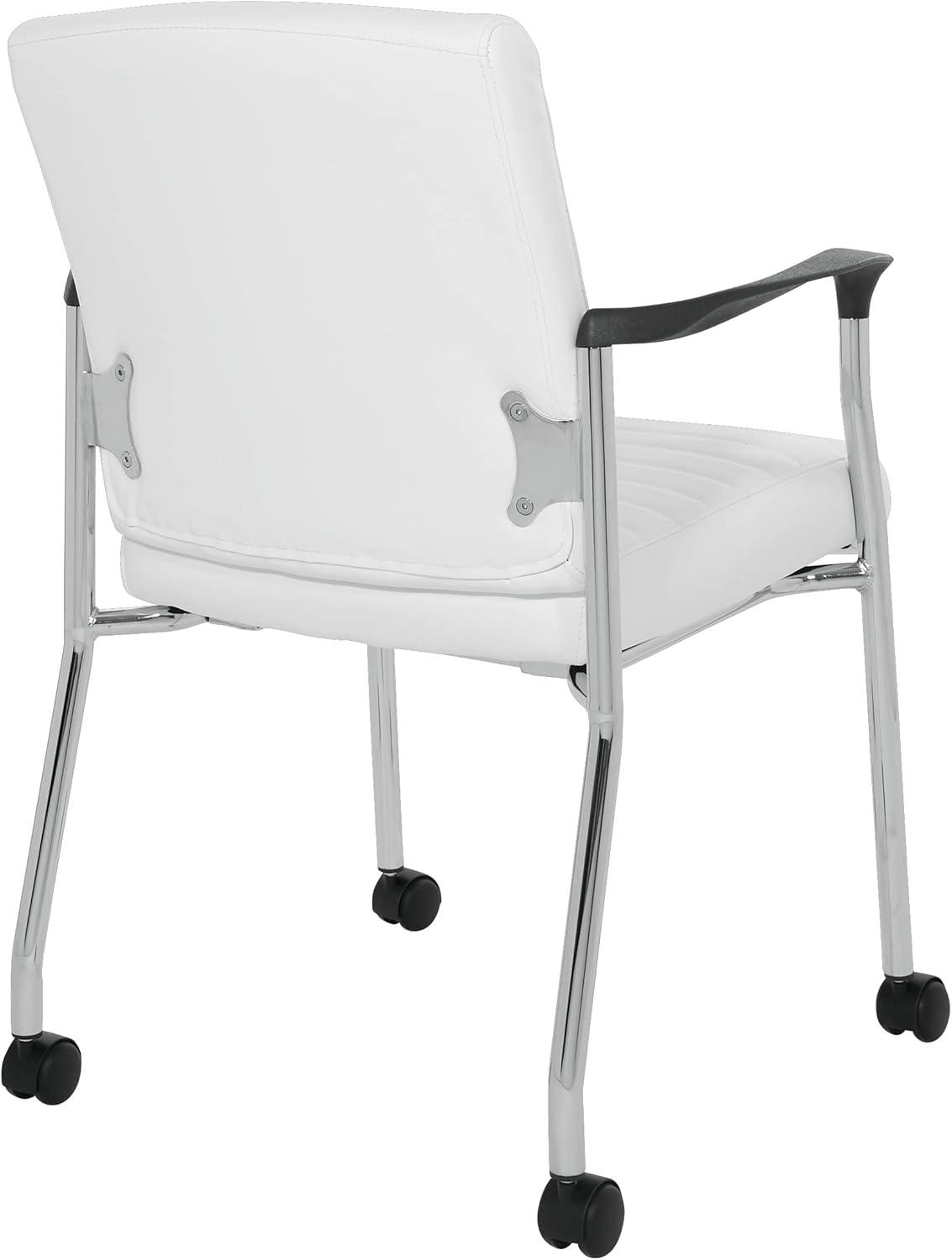 Guest Chair in White Faux Leather with Chrome Frame