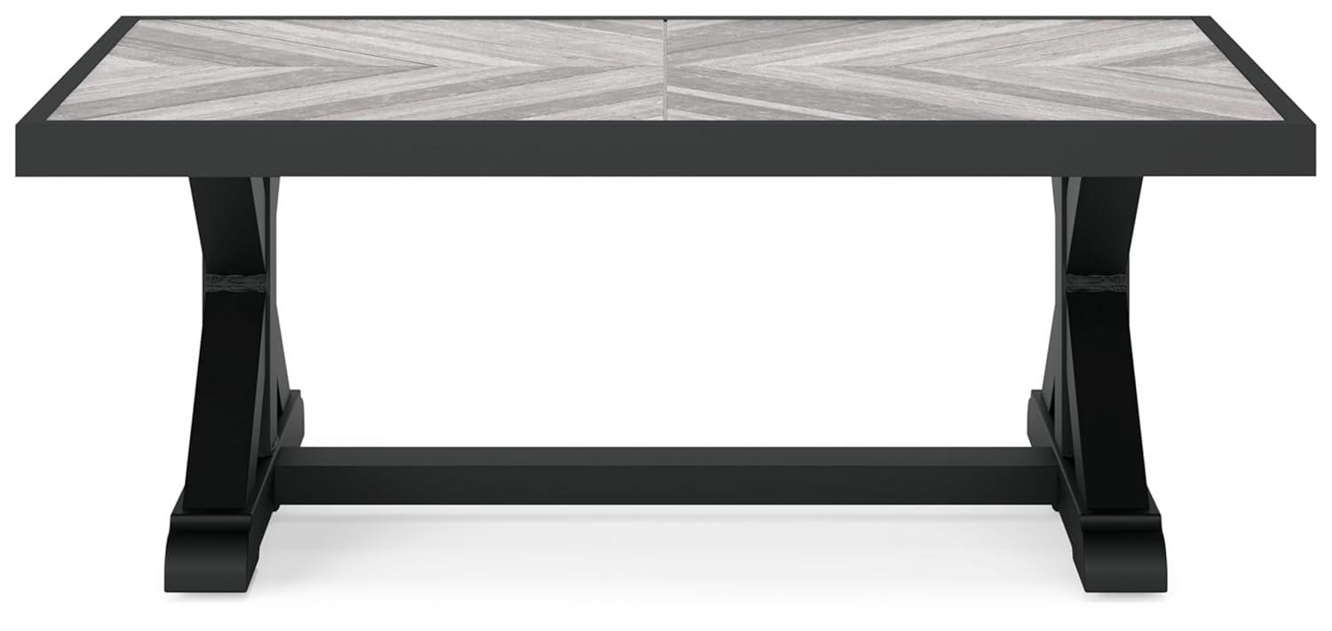 Black and Gray Rectangular Outdoor Coffee Table with Porcelain Top
