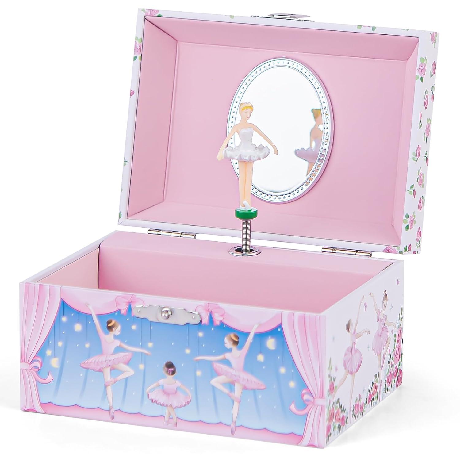 Jewelkeeper Girl's Musical Jewelry Storage Box with Spinning Ballerina Figurine, Pink