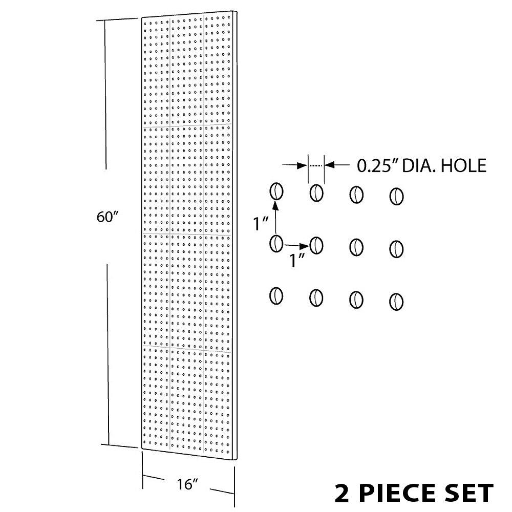 Azar Displays 771660-WHT-2PK Pegboard Wall Panel Storage Solution, Size: 60"x 16.125", 2-Pack (Set of 2)