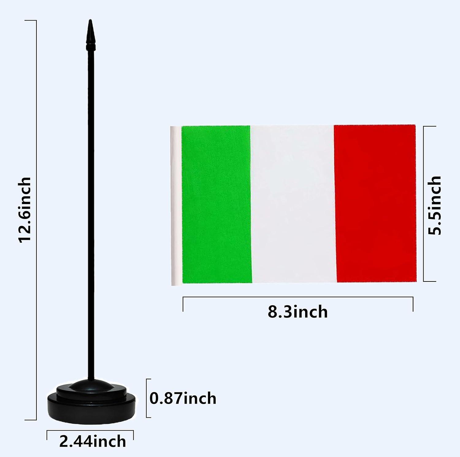 Italy Flags Italian Desk Flag Set Small Mini Italy Table Office Flag with 13" Black Pole, Black Base and Spear Top,Miniature Italian Deluxe Desktop Flag, Home Decoration, Office Decoration, Festival Celebrations(12 Pack )