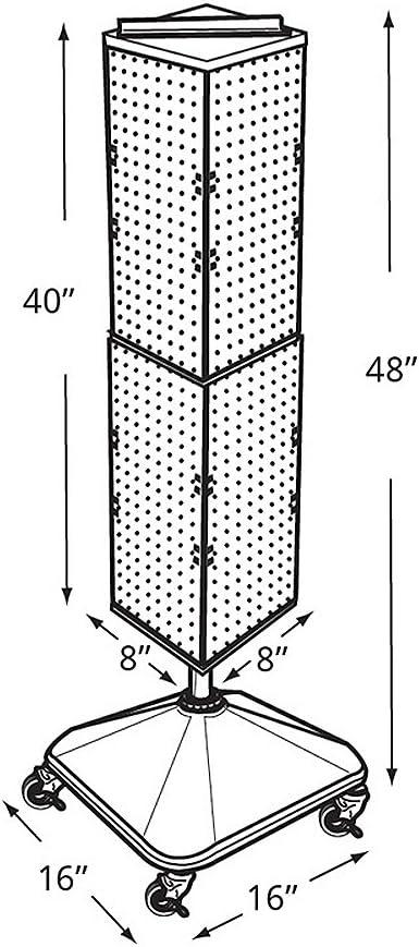 Azar Displays 703388-GRE Four-Sided Pegboard Floor Display on Revolving Wheeled Base. Spinner Rack Tower. Panel Size: 8"W x 40"H