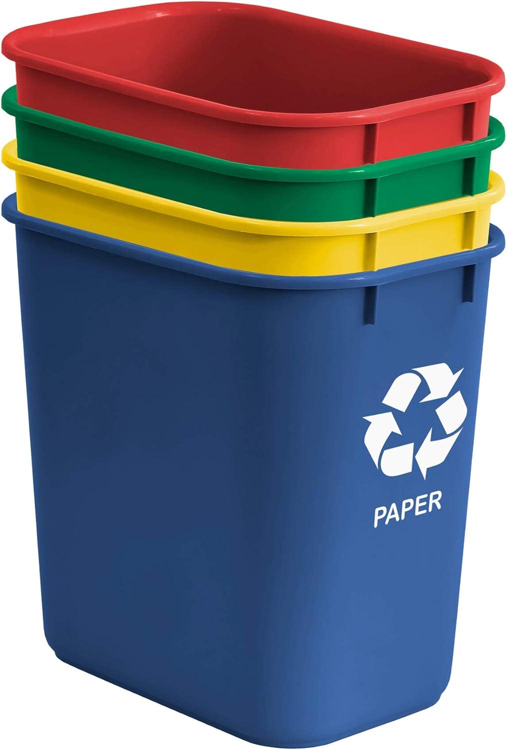 Acrimet Wastebasket Bin for Recycling 27QT (Plastic) (Blue Yellow Red Green) (Set of 4)