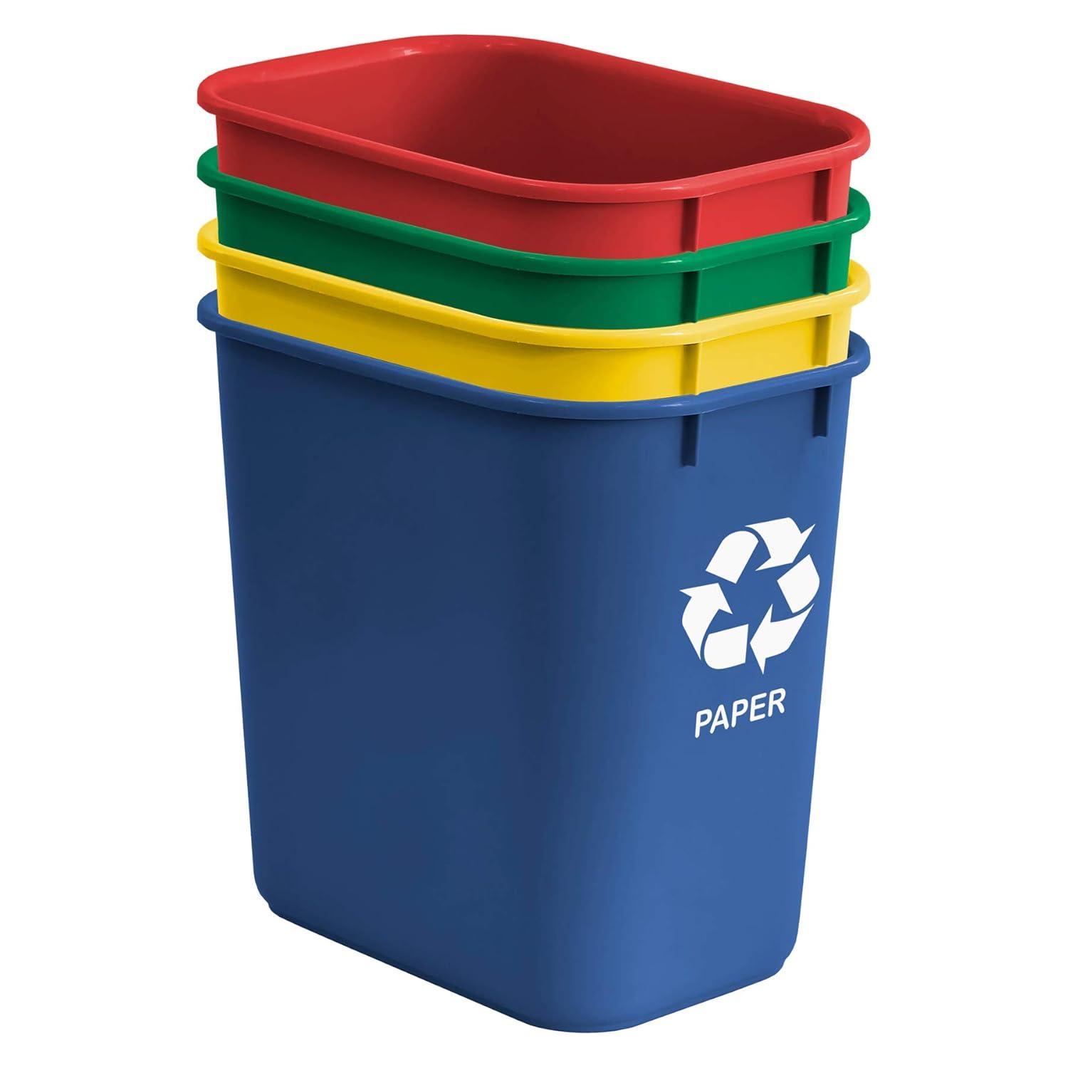 Acrimet Wastebasket Bin for Recycling 27QT (Plastic) (Blue Yellow Red Green) (Set of 4)