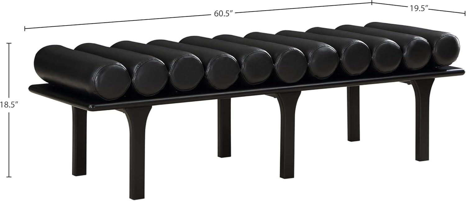 Landon Black Vegan Leather and Oak Art Deco Bench