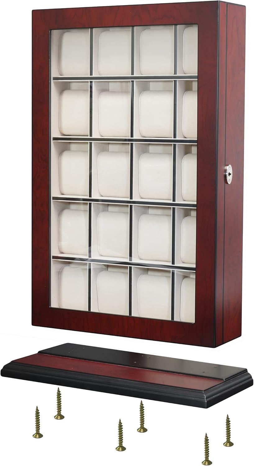 Cherry Wood 30-Slot Wall Mounted Watch Display Case