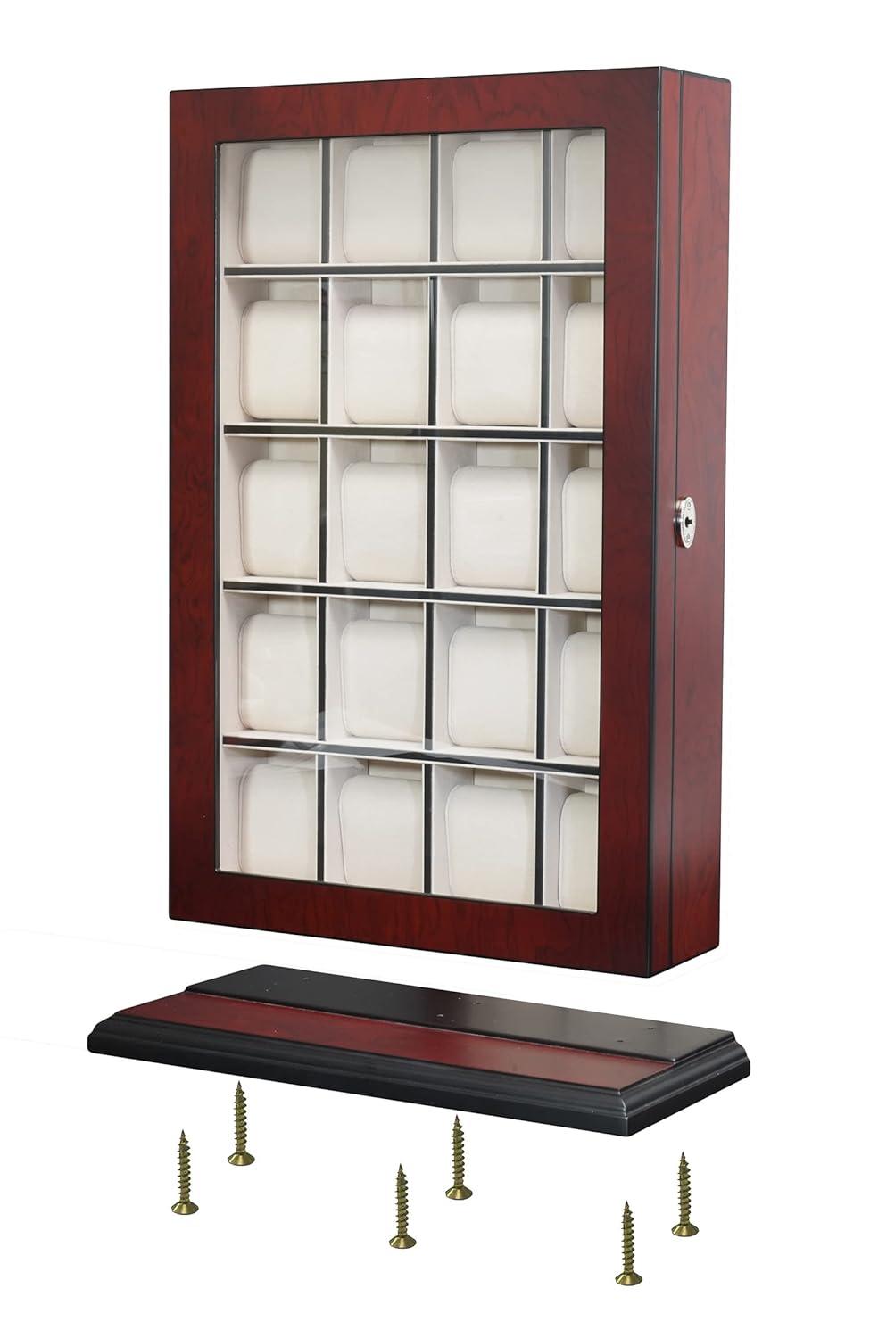 Cherry Wood 30-Slot Wall Mounted Watch Display Case