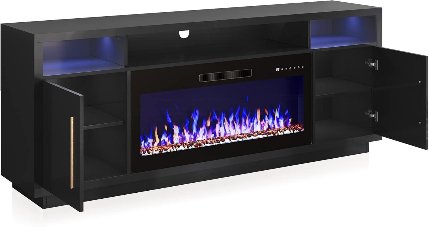 Black 70" Modern Fireplace TV Stand with LED Lighting