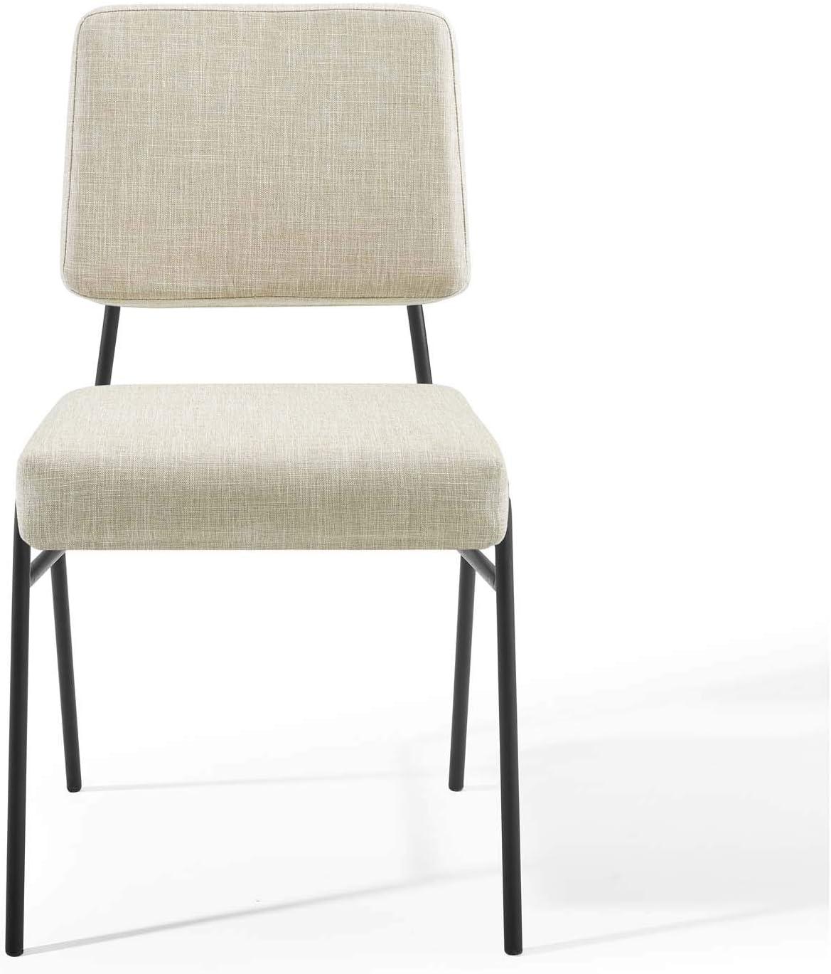 Elegant Mid-Century Modern Black Beige Upholstered Parsons Side Chair