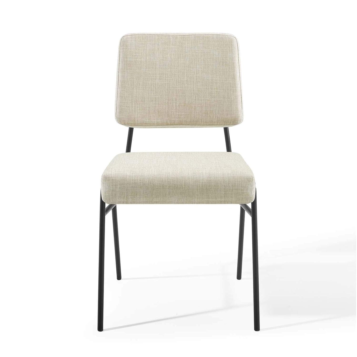 Modway Craft Dining Side Chair Upholstered Fabric Set of 2 in Black Beige