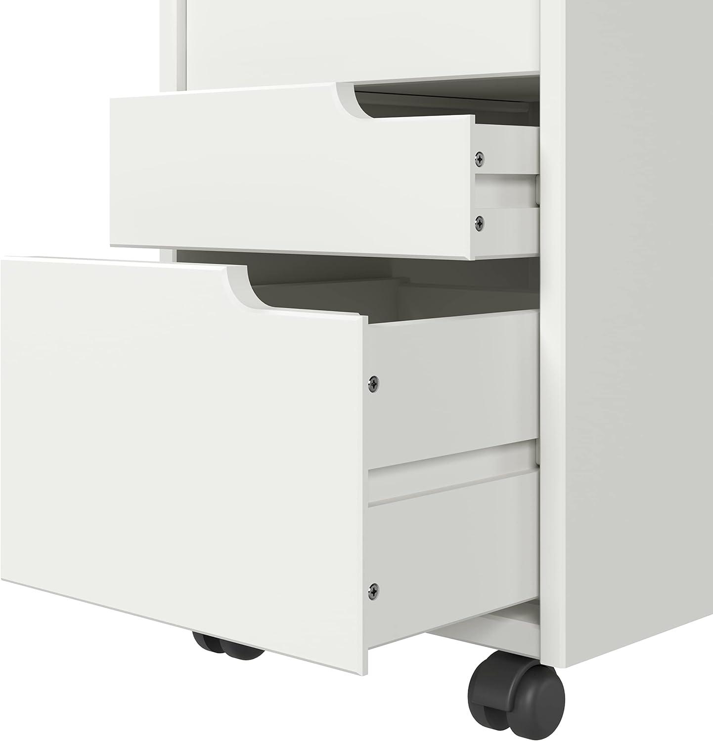 Adeptus Original Euro Roll Cart, Solid Wood, 4+1 Drawer Narrow Drawers Roll Carts, White