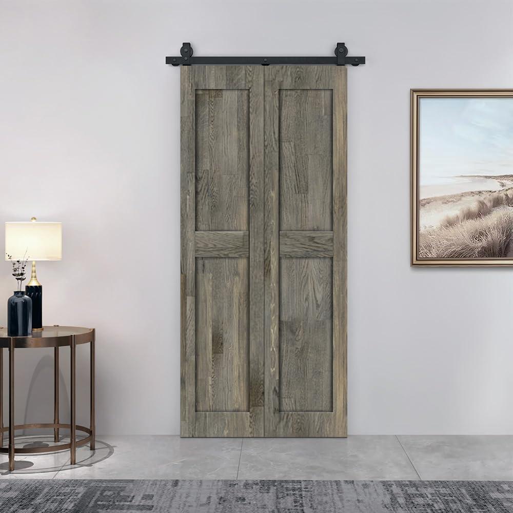Calhome 2 Panel Shaker Pine Wood Bi-Fold Door with Sliding Barn Door Hardware Kit