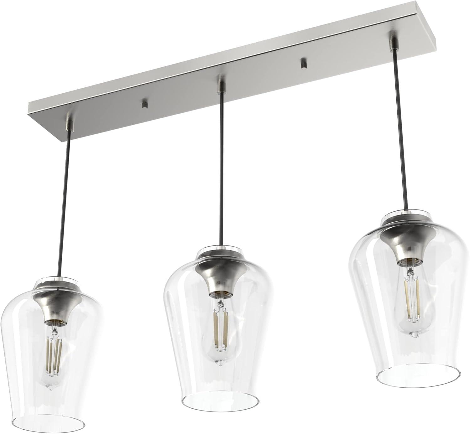 Brushed Nickel 3-Light Linear Cluster with Clear Glass Shades