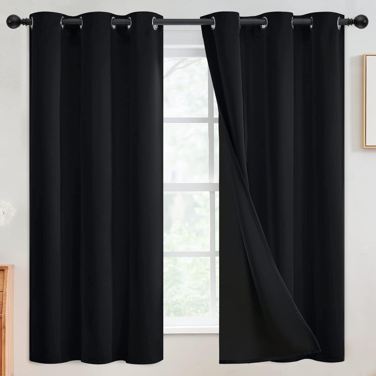 ChrisDowa Grommet Blackout Curtains for Bedroom and Living Room - 2 Panels Set Thermal Insulated Room Darkening Curtains (Black, 42 x 63 Inch)