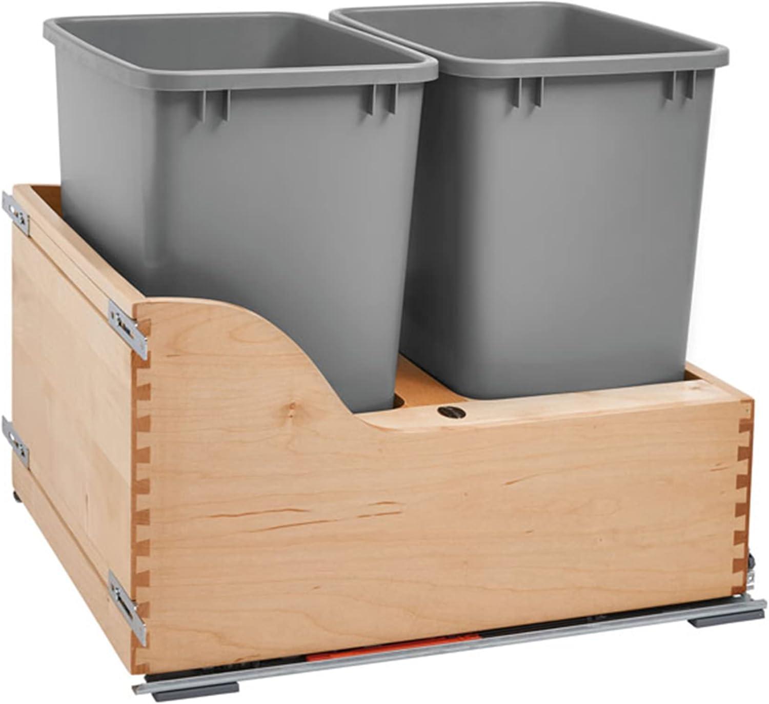 Rev-A-Shelf Pullout Trash Cans for Kitchen Cabinets 35 Qt 8.75 Gal Bottom Mounted, Undermount Soft-Close Slides, Silver, 4WCSC-2135DM-2