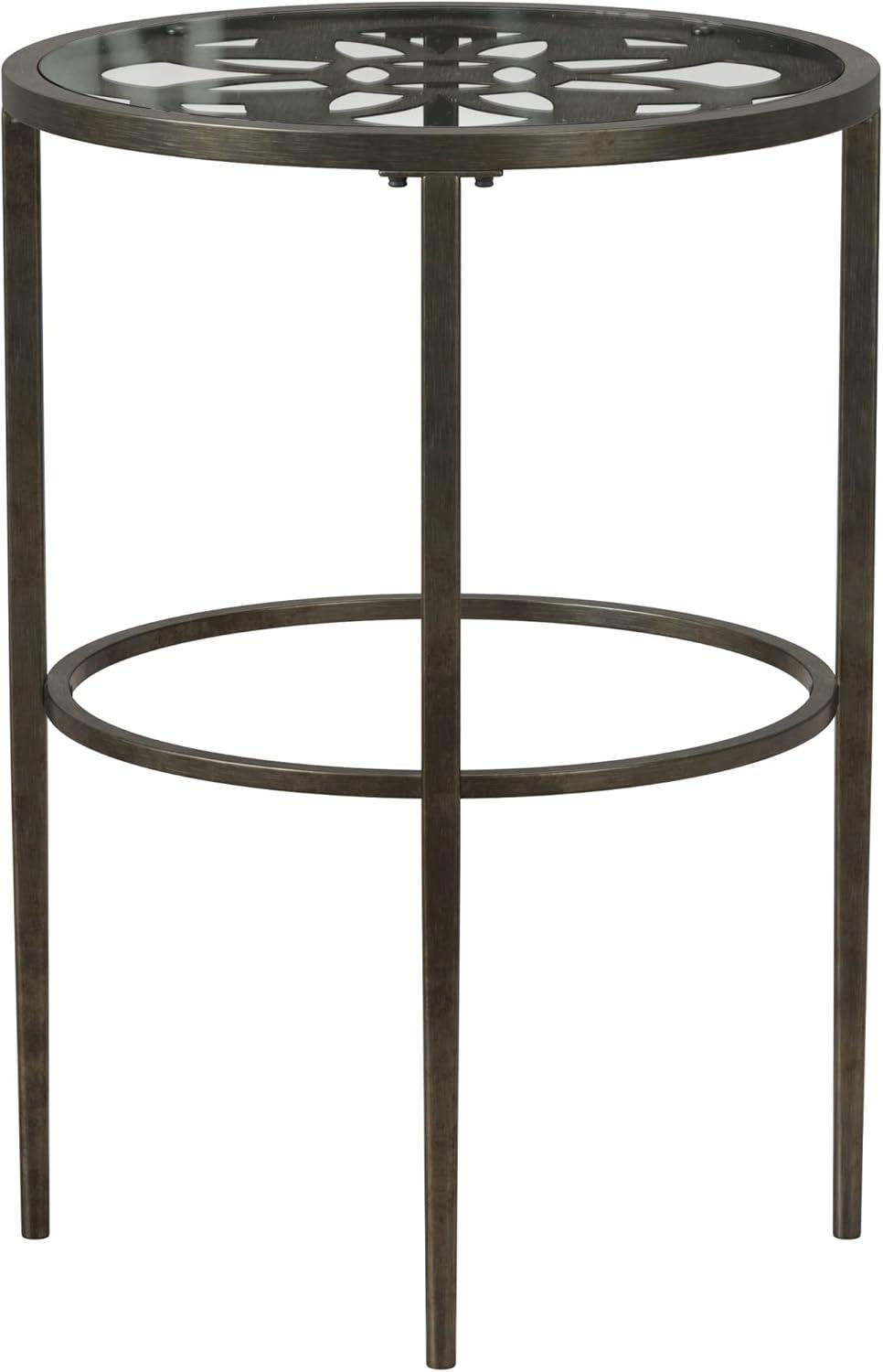 Marsala End Table Gray - Hillsdale Furniture: Round Glass Accent Table, Rubber-Coated Metal Frame, 24" Height