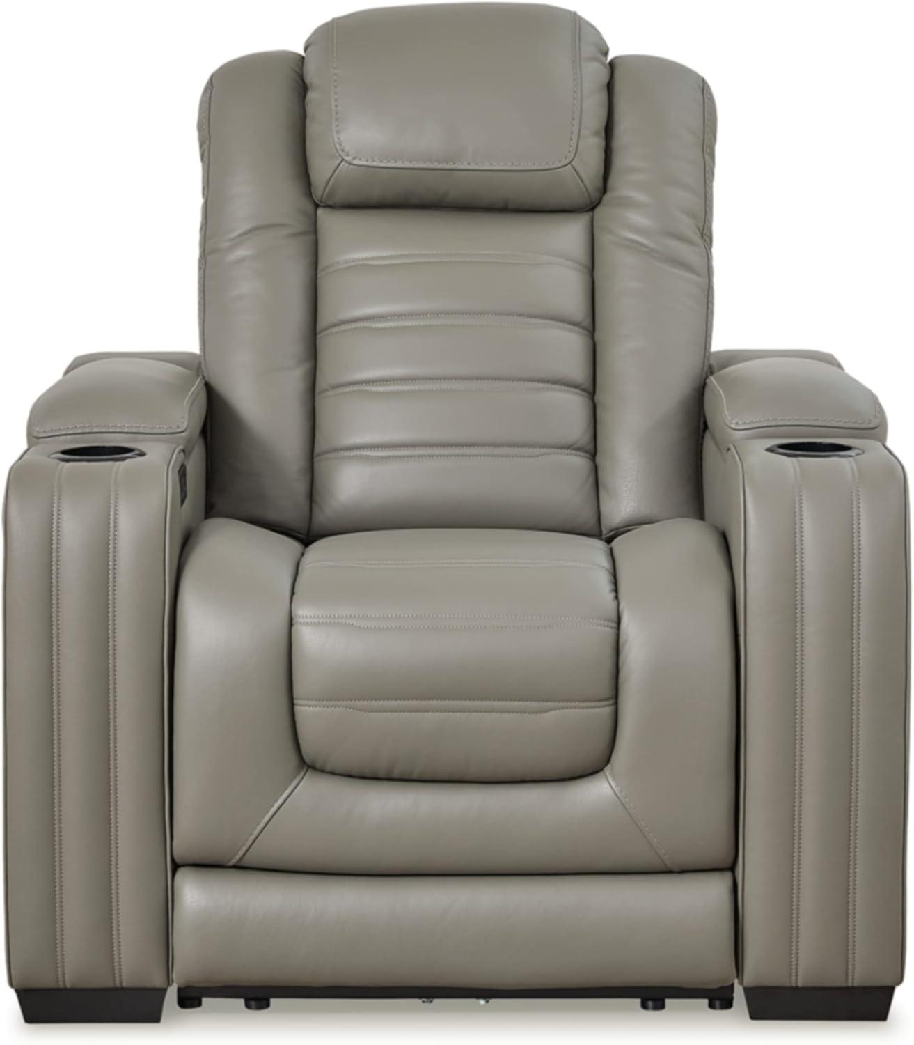 Gray Leather Contemporary Power Recliner with Air Massage