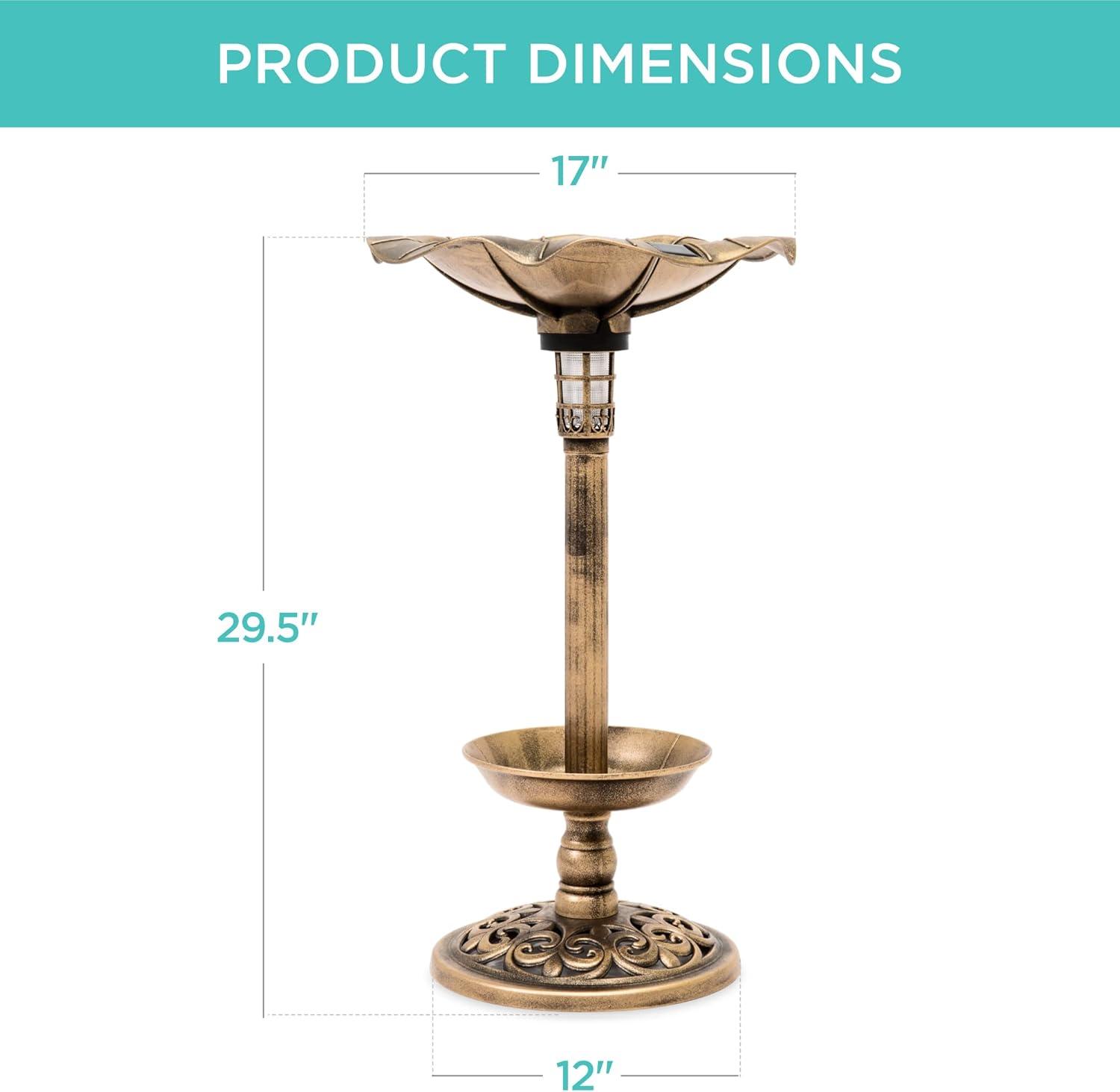 Bronze Solar Lighted Pedestal Bird Bath with Planter