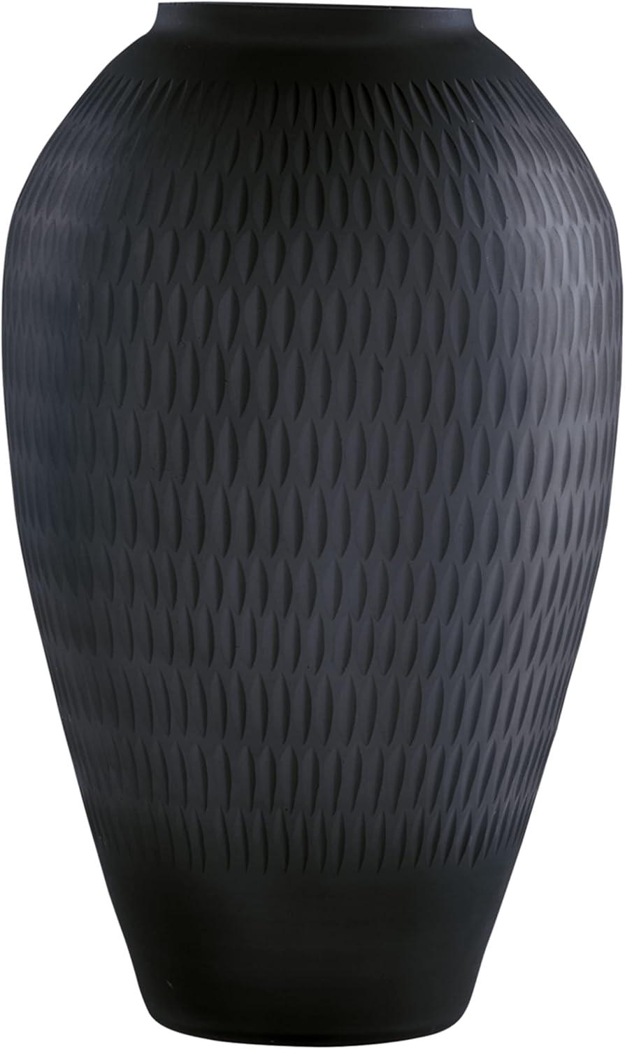 Etney Black Cylindrical Cut-Glass Vase, 13 Inch