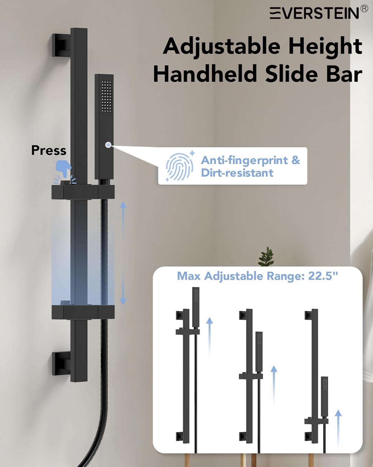 DualJetSpa Pressure-Balanced Shower System, Dual Wall Mount Showerheads with Slider Bar Handheld Spray