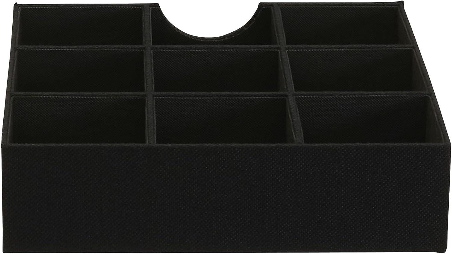 Household Essentials 9-Compartment Drawer Organizers, Pack of 2, Sturdy Chipboard With Soft Polyester Cover, Convenient and Stylish Storage Solution, 3” H x 12” W x 12” D, Black Linen