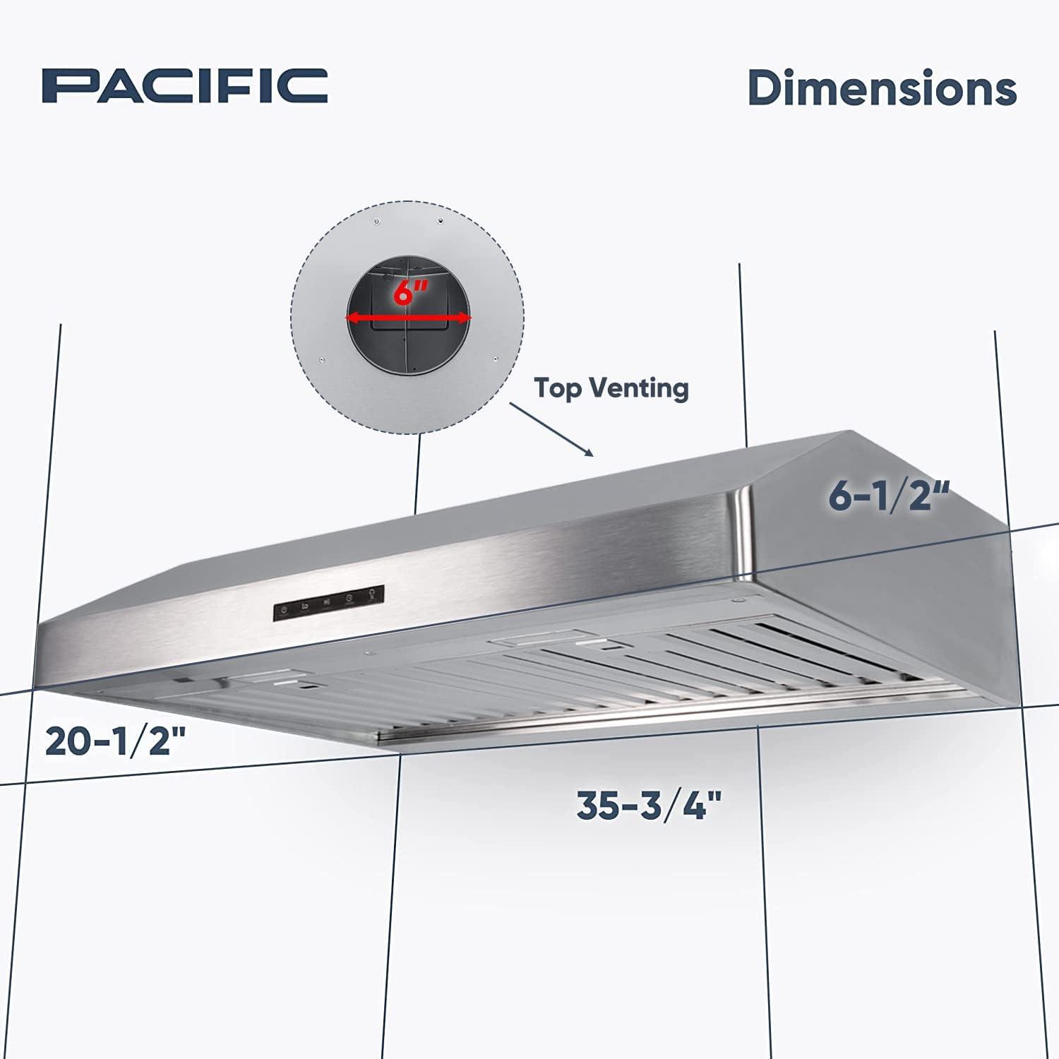 Pacific 30'' Stainless Steel Under Cabinet Range Hood with LED Lights