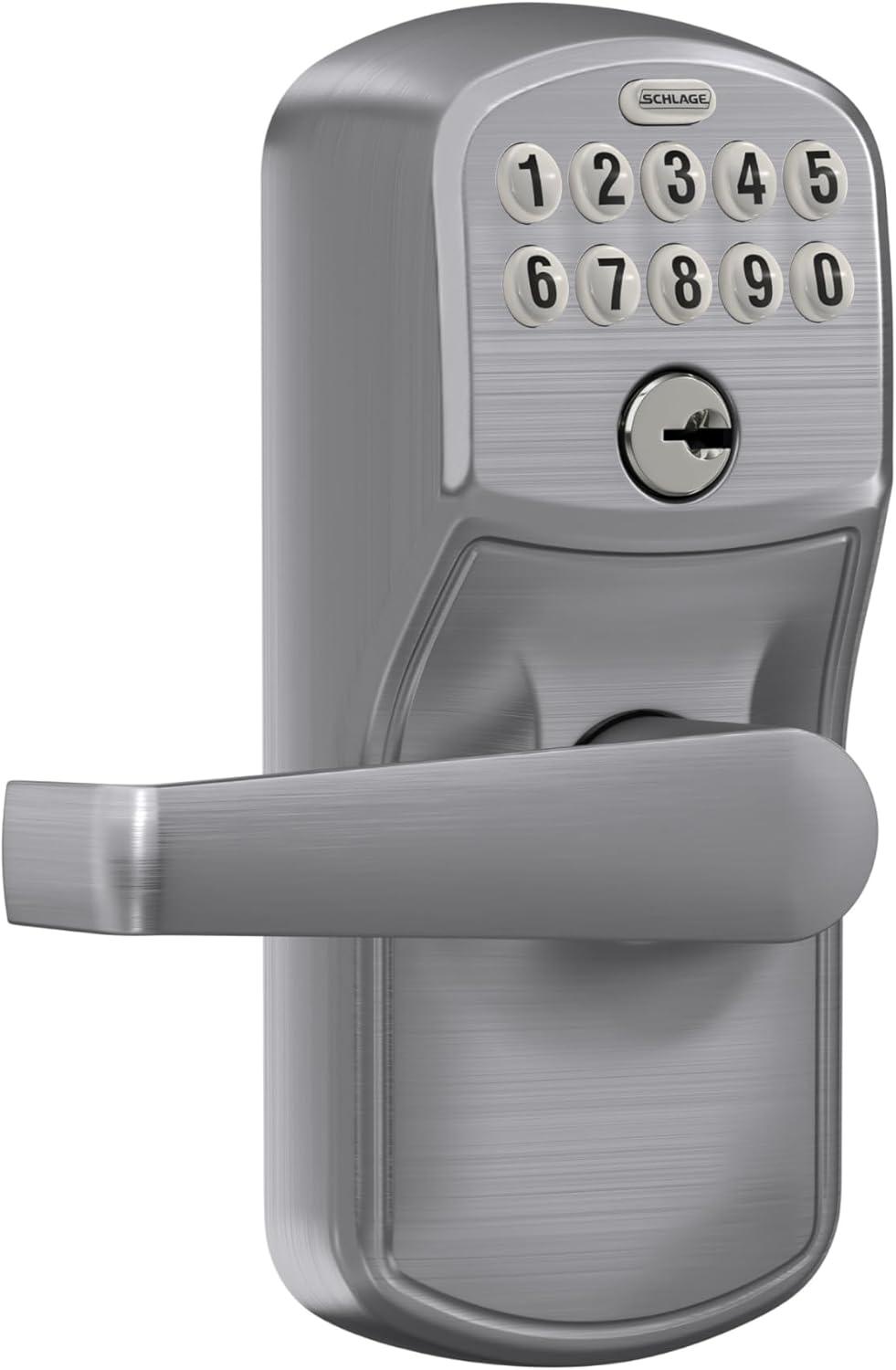 Schlage FE595CSVELA626 Satin Chrome Keypad Lever With Plymouth Trim And Flair Lever With Flex Lock