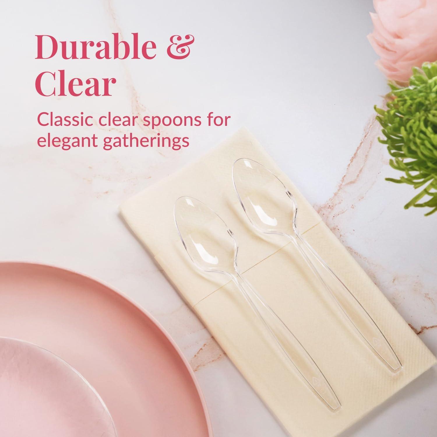 Elegant Clear Heavy-Duty Plastic Disposable Spoons Pack
